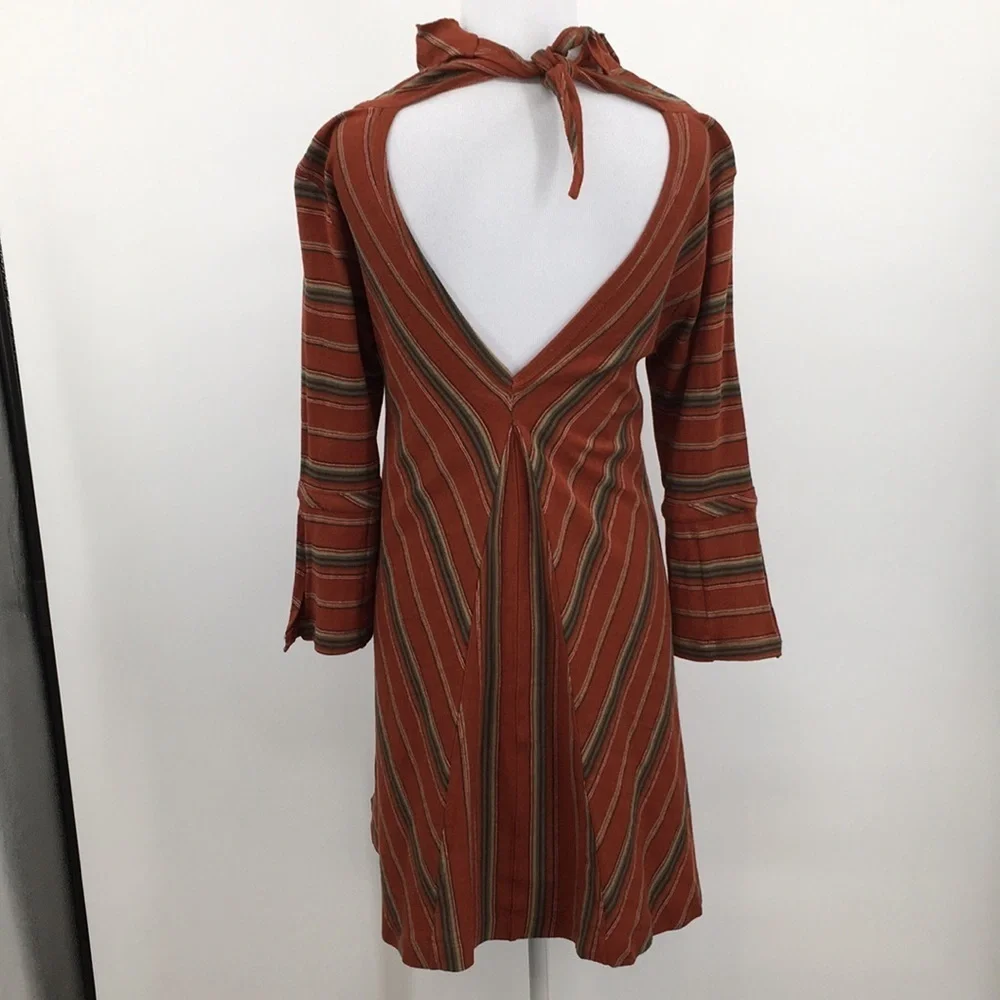 New‎ Romantics Free People Swing Dress Womens XS Orange Green Striped Knit